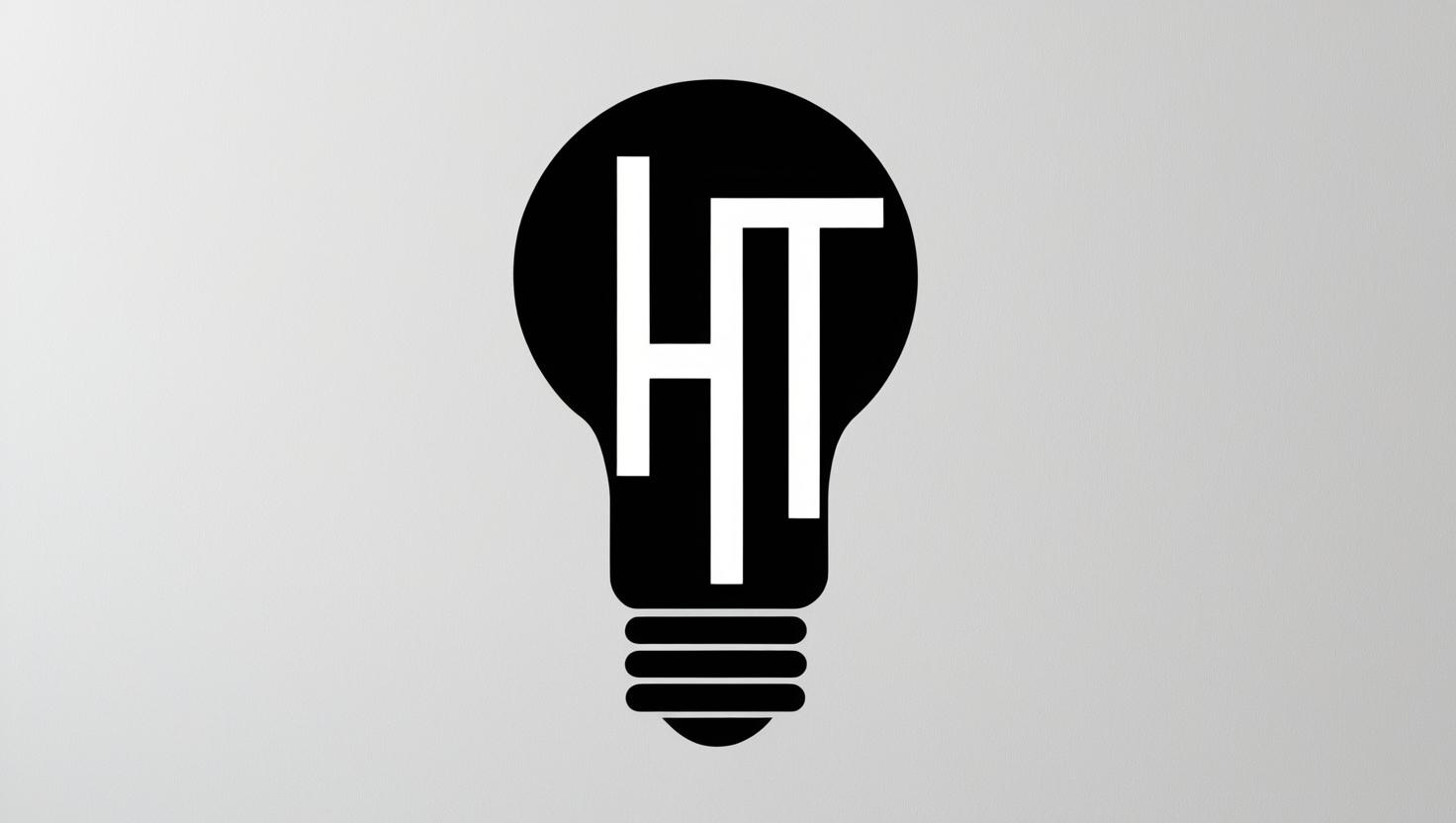 LOGO: Stylized interlocking letters H and T super-imposed over a silhouette of a light bulb